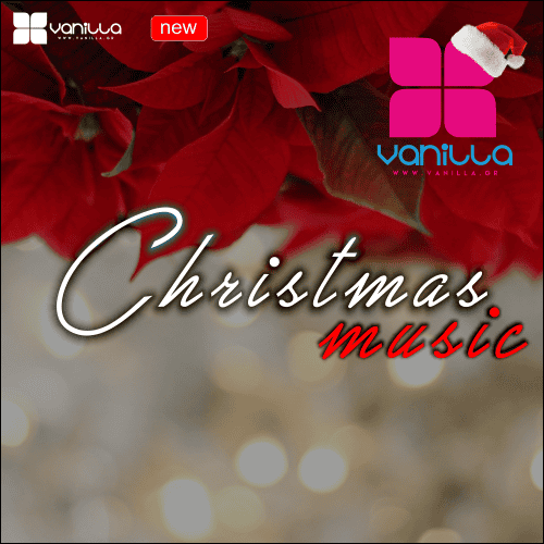 Vanilla Radio Christmas Music Channel logo with snow and festive colors.